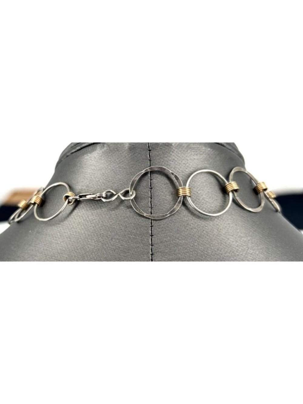 Sterling Silver 925 Gold Coil Hammered Circle Link Necklace 16" Vintage 15 Grams - Picture 6 of 7
